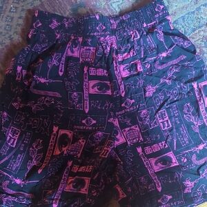 Zumiez Bllack and Pink Shorts with Modern Design Of Roses And Eyes